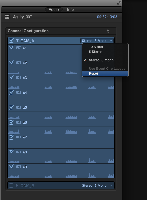 Select Reset on Multiclip Audio